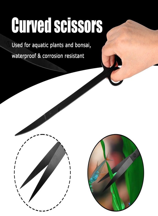 Funnytek Aquarium Aquascaping Tool Stainless Steel Aquascape Tools Kit 4 in 1 Anti-Rust Fish Tank Starter Kit with Tweezers Scissors Spatula for Aquarium Plants (Black) - Image 4